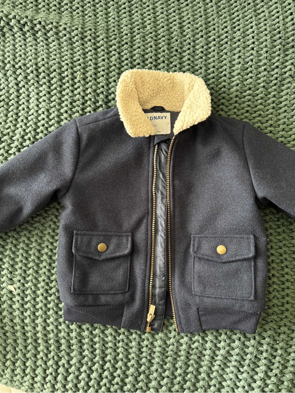 Old Navy Navy Jacket with Cream Sherpa Collar
